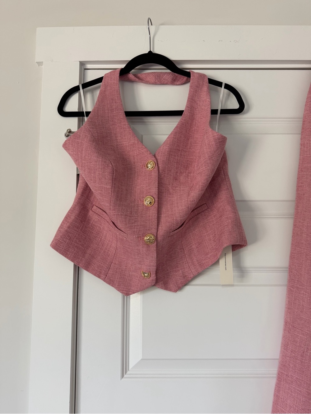 Commense Pink Textured Halter Vest And Wide Leg Trousers Set - Picture 3 of 6